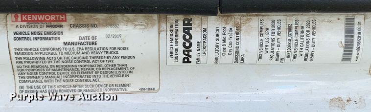 image for item EJ2880 2020 Kenworth  T880 semi truck