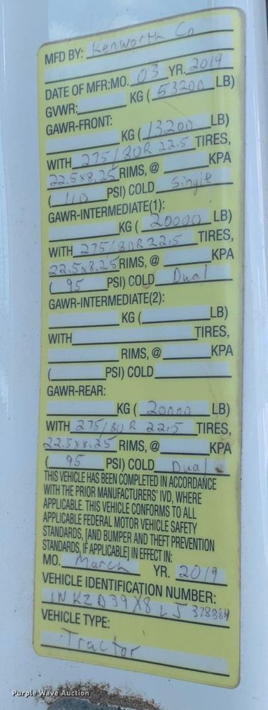 image for item EJ2881 2020 Kenworth  T880 semi truck