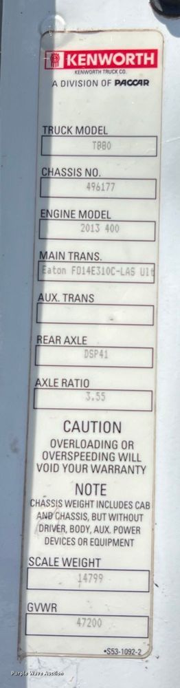 image for item EJ2898 2016 Kenworth T880 semi truck