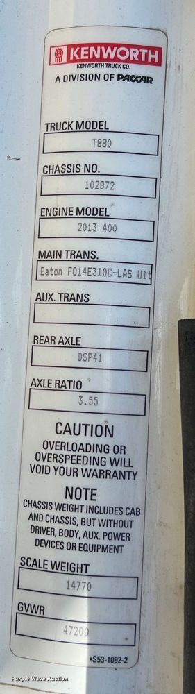 image for item EJ2902 2016 Kenworth T880 semi truck