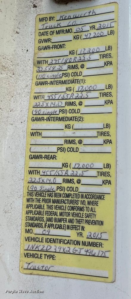 image for item EJ2906 2016 Kenworth T880 semi truck