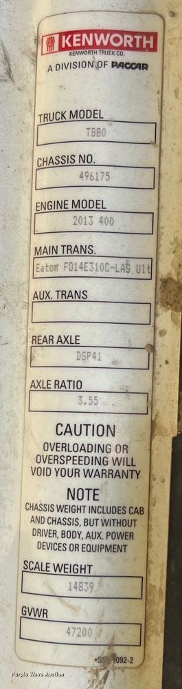 image for item EJ2906 2016 Kenworth T880 semi truck