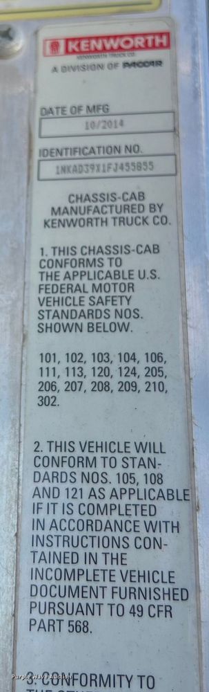 image for item EJ2911 2015 Kenworth  T600 truck cab and chassis 