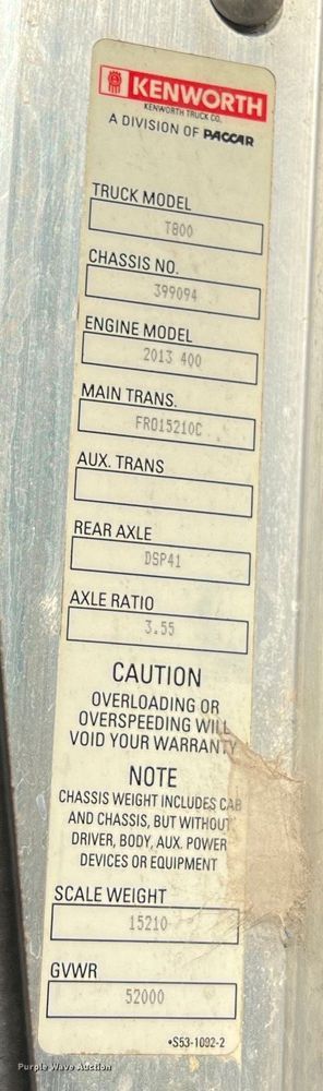 image for item EJ2914 2014 Kenworth  T800 semi truck