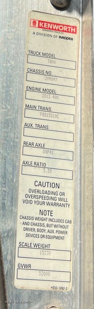 image for item EJ2915 2014 Kenworth  T800 semi truck