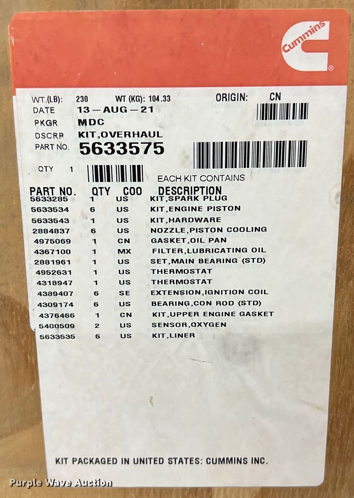 image for item EJ2926 Cummins 5633575 overhaul kit