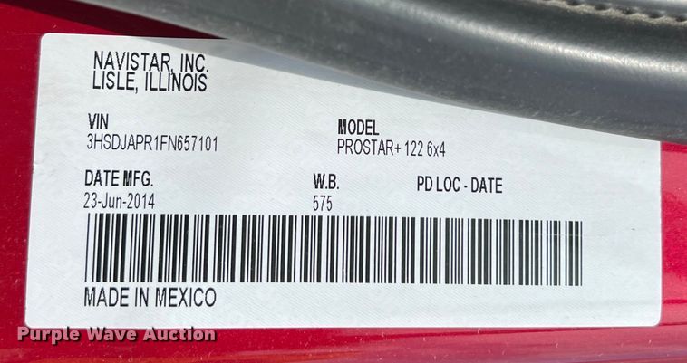 image for item EJ2937 2015 International  ProStar Plus 122 semi truck