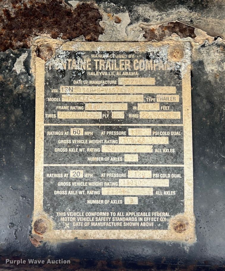 image for item EJ2939 1997 Fontaine THDFTT-5-4866AW drop deck trailer