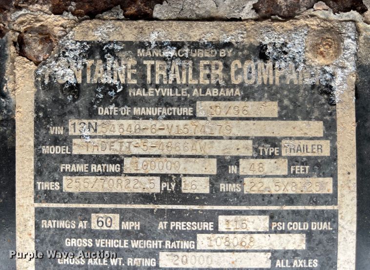 image for item EJ2939 1997 Fontaine THDFTT-5-4866AW drop deck trailer