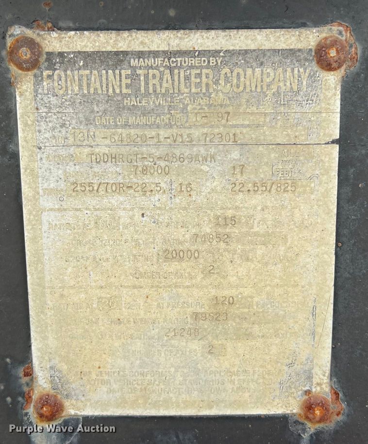 image for item EJ2940 1997 Fontaine TDDHRGT-5-4869AWK lowboy equipment trailer