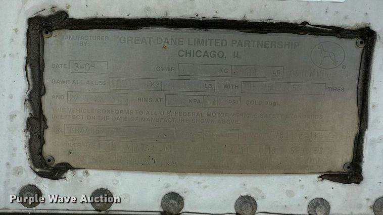 image for item EJ7221 2006 Great Dane refrigerated van trailer