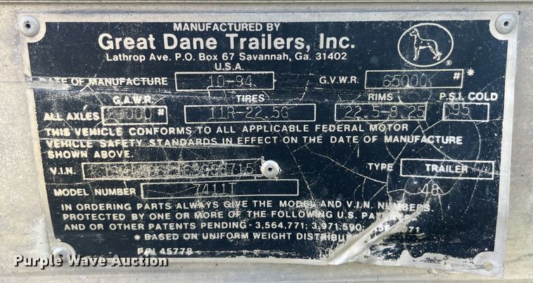 image for item EK8970 1995 Great Dane 7411T dry van trailer