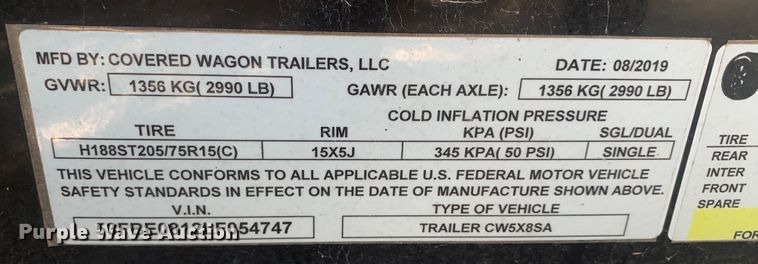 image for item DM1784 2020 Covered Wagon Trailers CW5X8SA enclosed cargo trailer