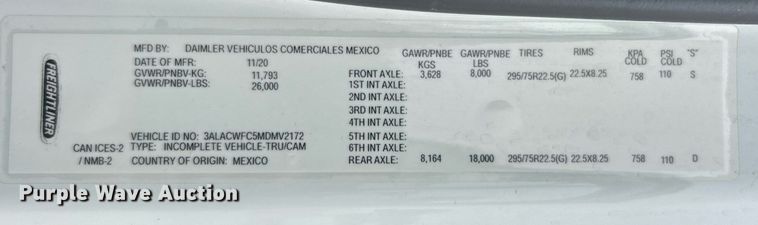 image for item DO7457 2021 Freightliner M2 106 box truck