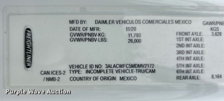 image for item DO7457 2021 Freightliner M2 106 box truck