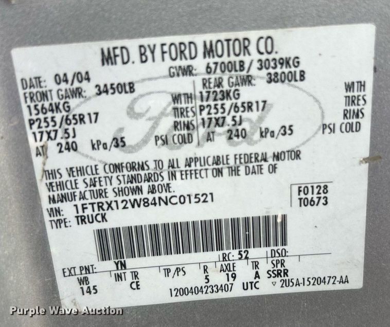 image for item DO7459 2004 Ford F150 SuperCab pickup truck