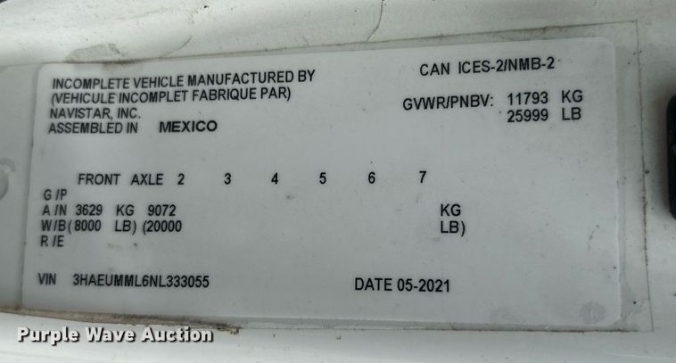 image for item DO7462 2022 International  MV607 truck cab and chassis