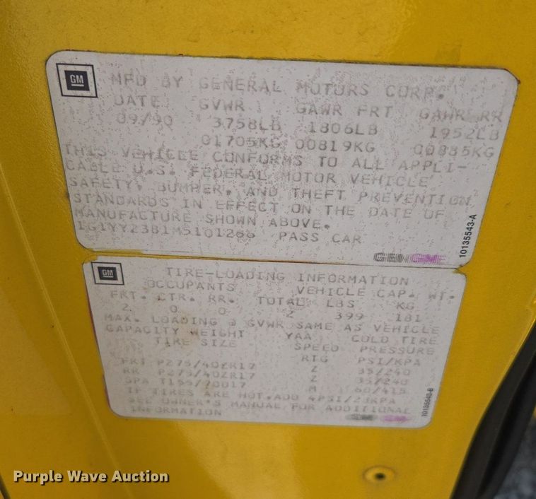 image for item DP6694 1991 Chevrolet  Corvette 