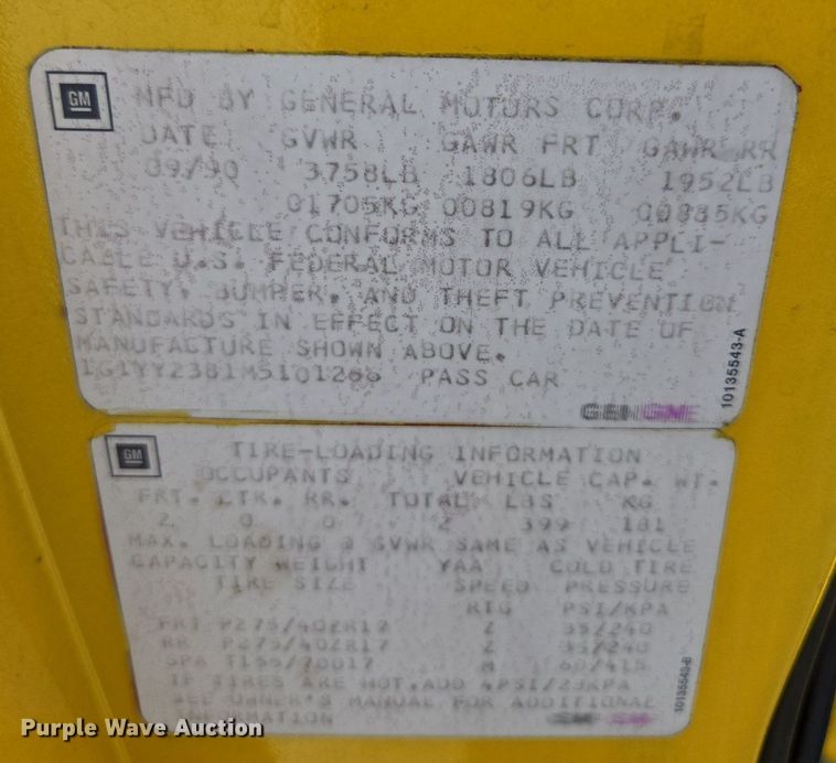 image for item DP6694 1991 Chevrolet  Corvette 