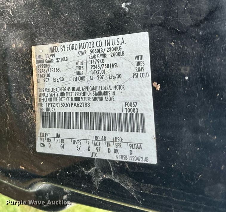 image for item DQ4381 2000 Ford Ranger XLT SuperCab pickup truck