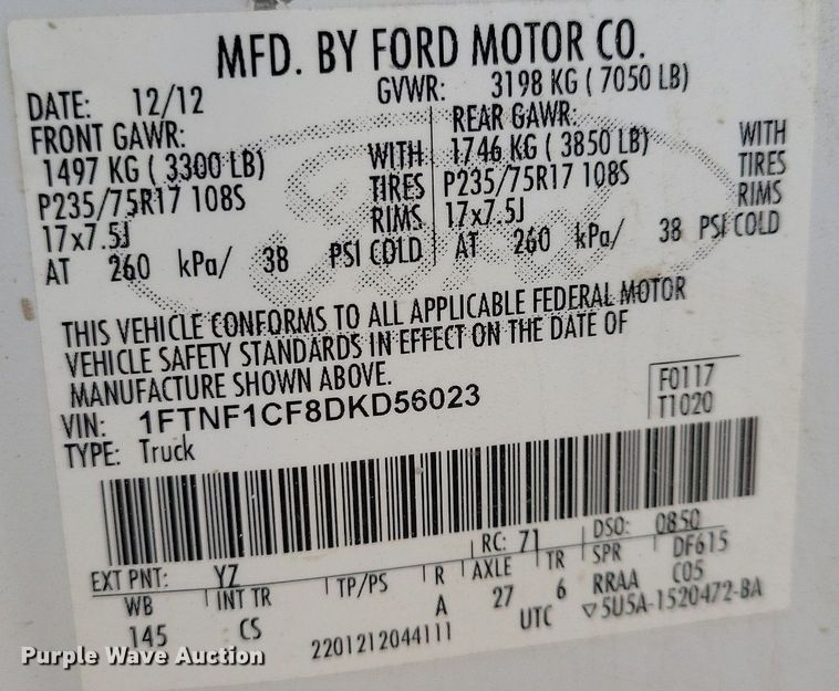 image for item DR4381 2013 Ford F150 XL pickup truck