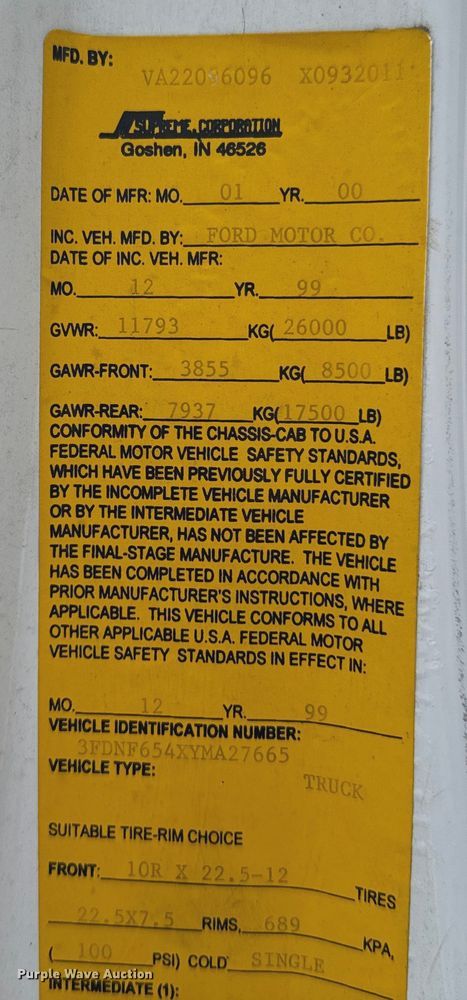 image for item DX1127 2000 Ford F650 Super Duty XL dump flatbed truck