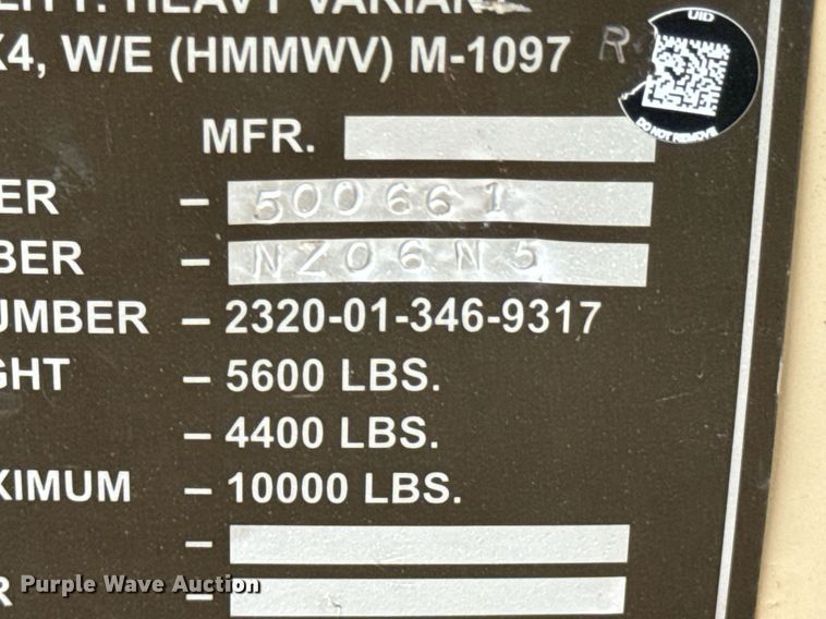 image for item DX1193 2009 AM General M1097R1 HMMWV SUV