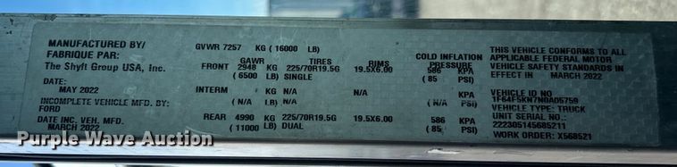 image for item EG0759 2022 Ford F59 delivery van