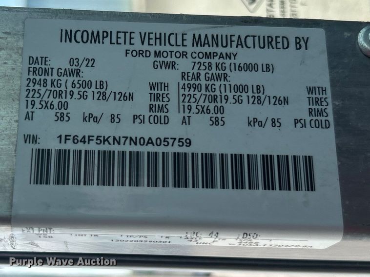 image for item EG0759 2022 Ford F59 delivery van