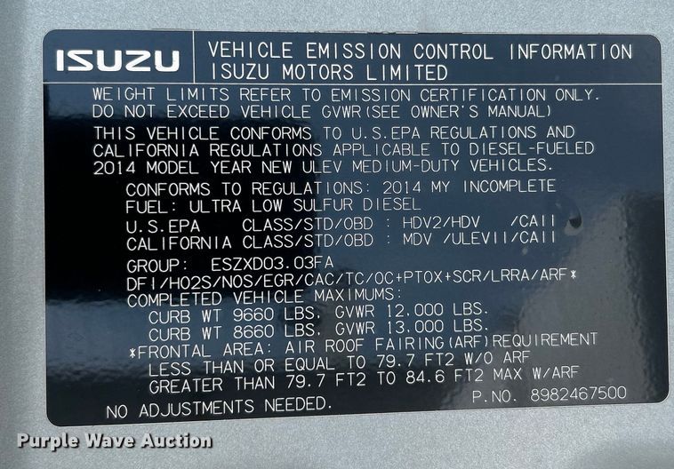 image for item EG0972 2014 Isuzu  sprayer truck