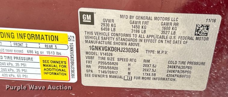 image for item EH7003 2017 Chevrolet Traverse LT SUV