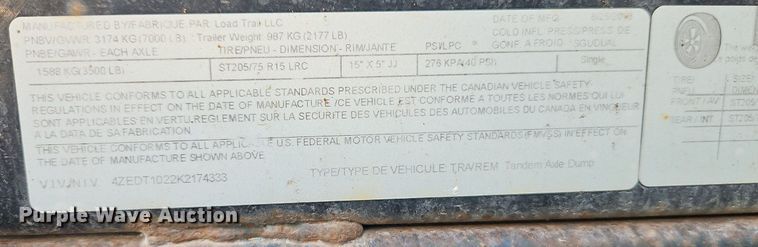 image for item EI8193 2019 Load Trail dump trailer