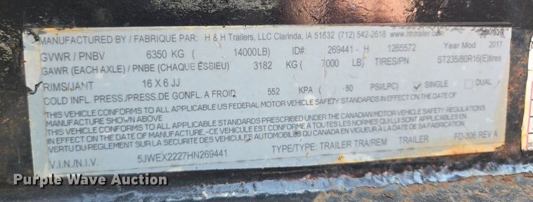 image for item EI8259 2017 H & H Trailers  FD-306 REV A tilt deck equipment trailer