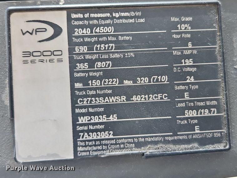 image for item EI8265 (3) Crown WP3035-45 pallet jacks