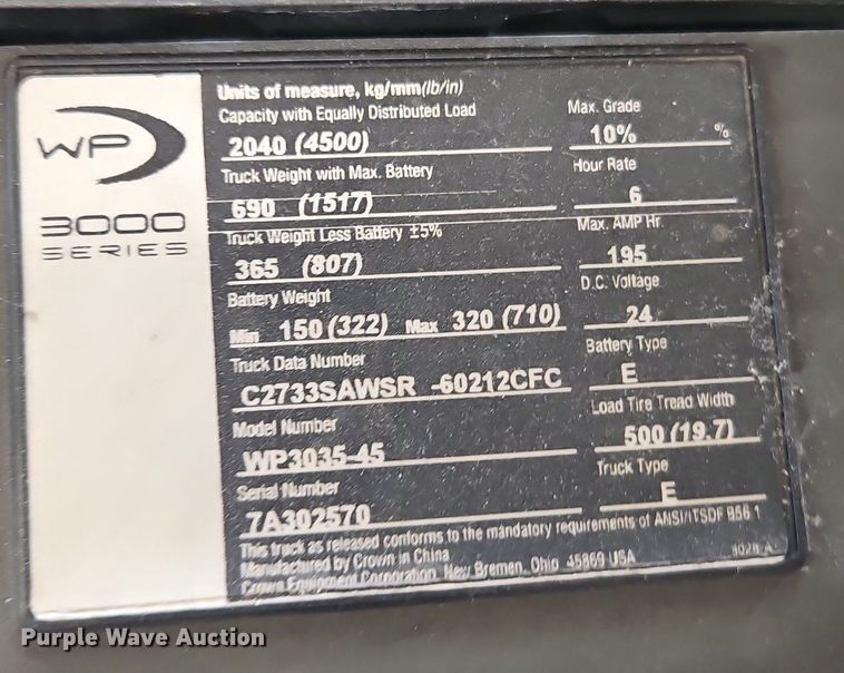 image for item EI8265 (3) Crown WP3035-45 pallet jacks