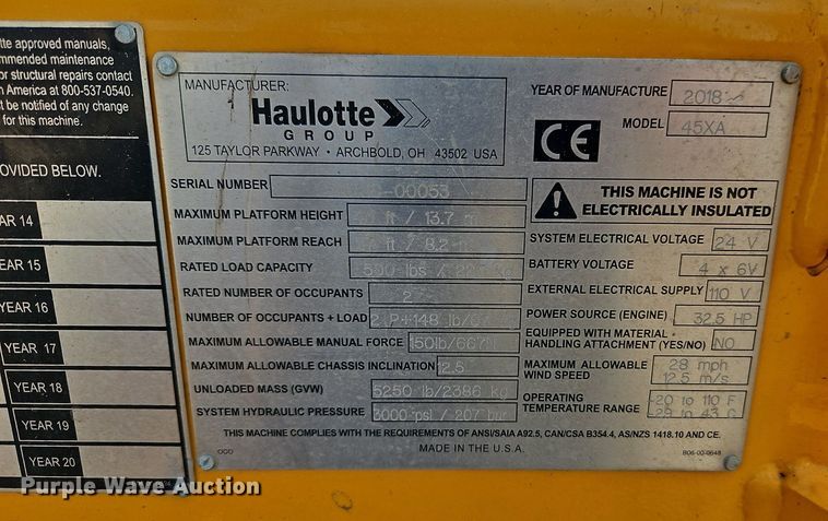 image for item EI8271 2018 Haulotte 45XA boom lift
