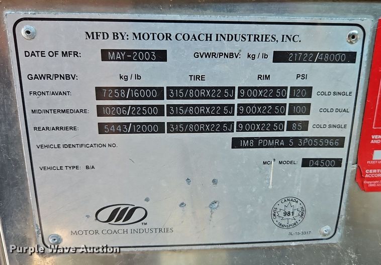 image for item EI8283 2003 Motor Coach D4500 transit bus