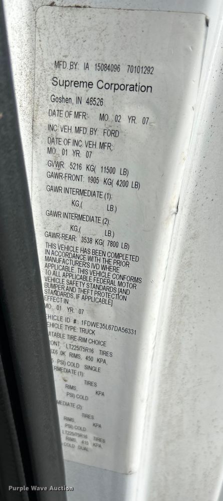 image for item EK3237 2007 Ford E350 Super Duty delivery truck