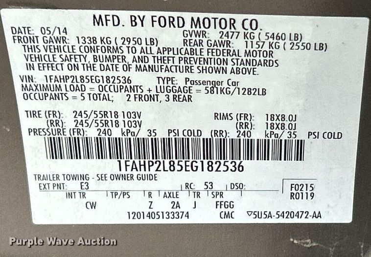 image for item EK3281 2014 Ford  Taurus Police Interceptor Police Interceptor