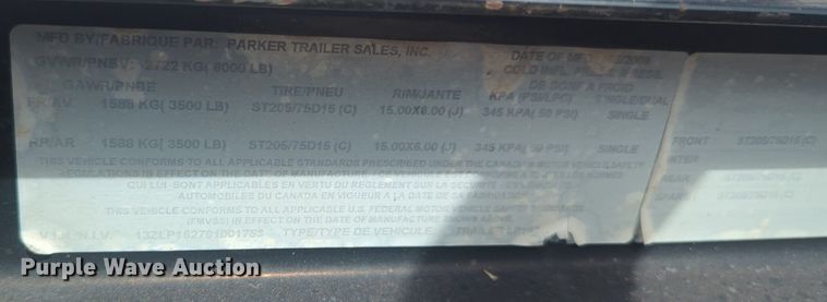 image for item EQ2084 2009 Parker Performance Trailers utility trailer