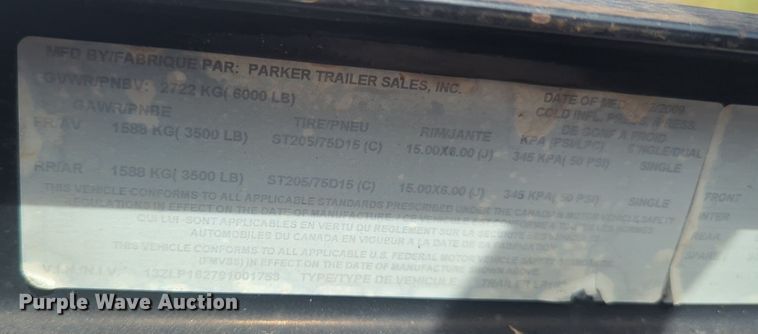 image for item EQ2084 2009 Parker Performance Trailers utility trailer