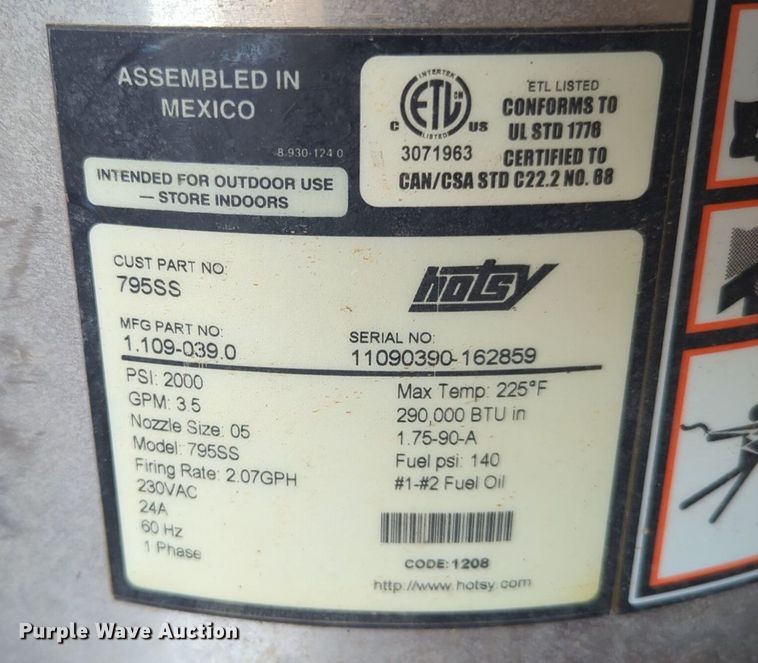 image for item EQ2092 Hotsy HC340R/L pressure washer