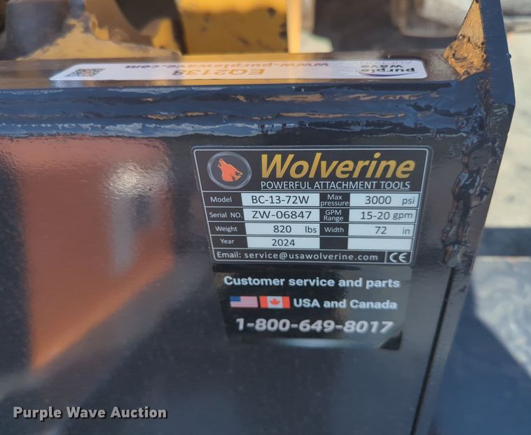 image for item EQ2138 2024 Wolverine BC-13-72W skid steer rotary mower