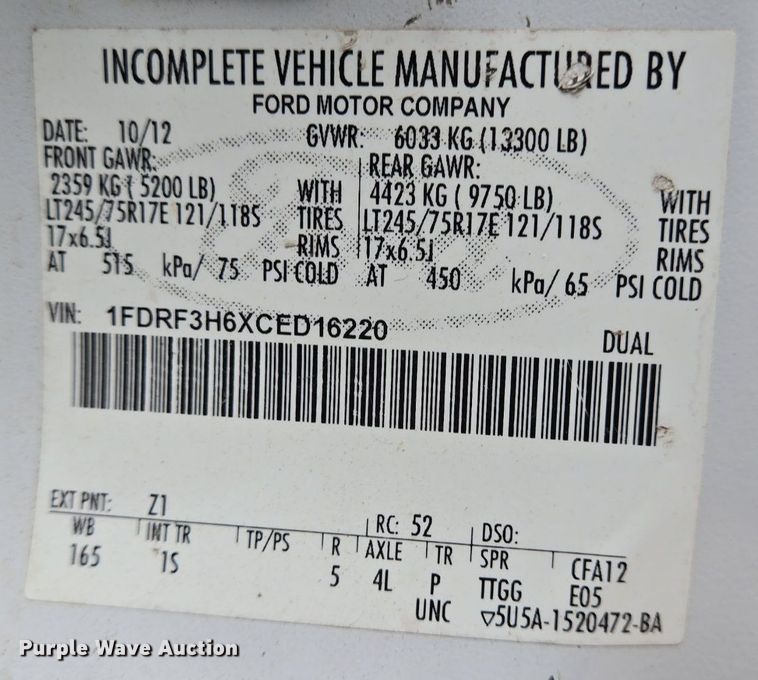 image for item EQ2501 2012 Ford F350 Super Duty XL flatbed pickup truck