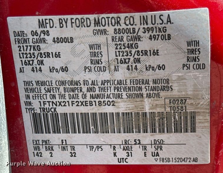 image for item MV9005 1999 Ford  F250 Super Duty XLT SuperCab pickup truck