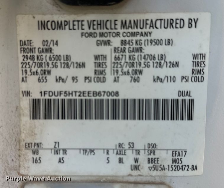 image for item MV9055 2014 Ford F550 Super Duty XL truck cab and chassis