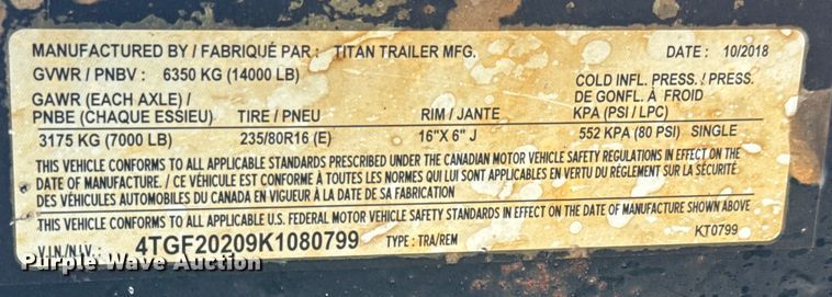 image for item MV9065 2019 Titan KT0799 tilt deck equipment trailer