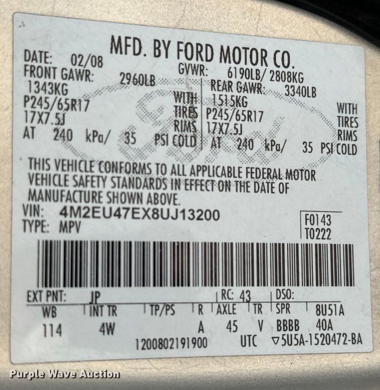 image for item MV9067 2008 Mercury Mountaineer SUV