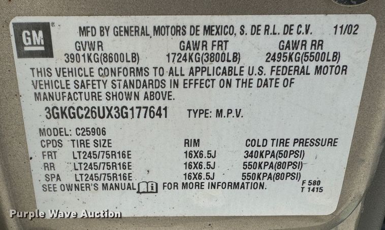 image for item MV9101 2003 GMC Yukon XL SUV