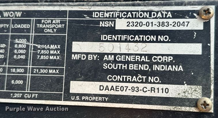 image for item MV9122 1985 AM General M35A3 flatbed truck